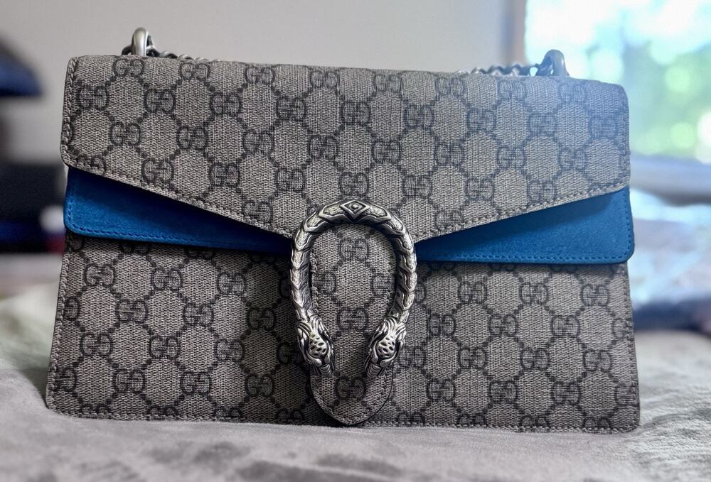Gucci Dinoysus GG Small Supreme Taupe/Teal Suede Authentic